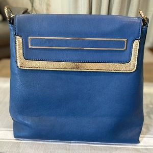 Vintage blue purse with gold trim